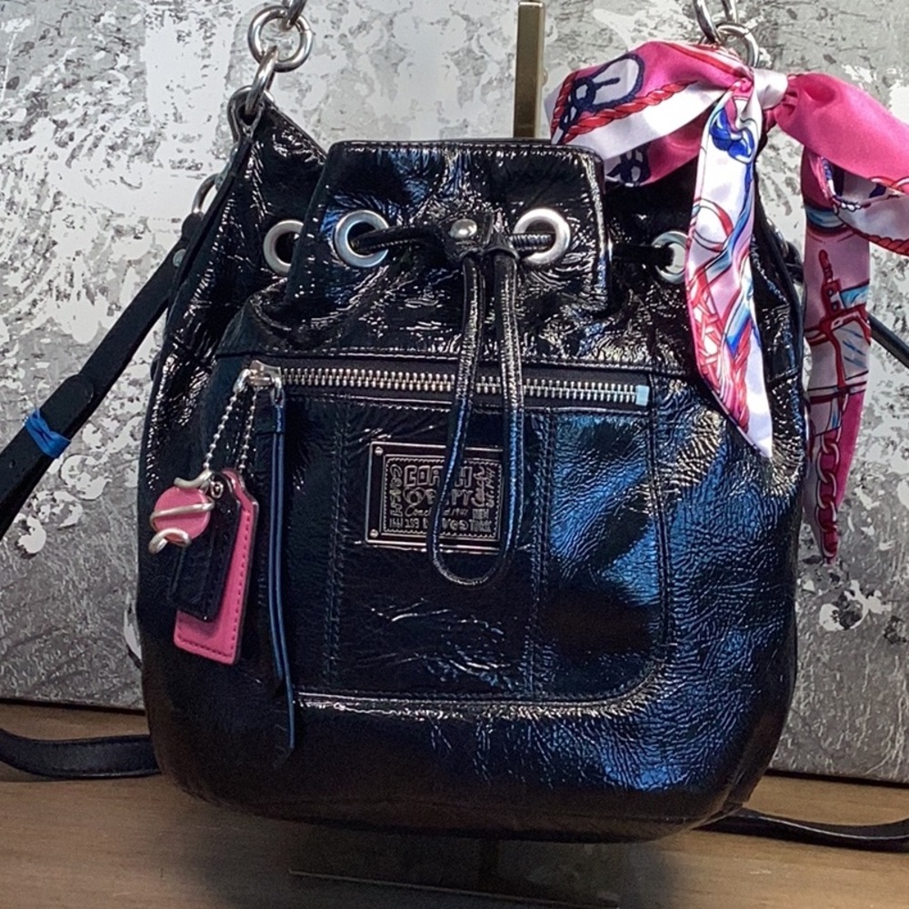 Coach Poppy Bucket Bag Black Patent Leather